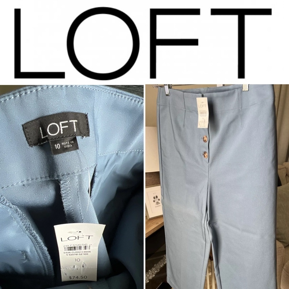 Loft Button Front High Waist Wide Leg Blue Pants Size 10 NWT $74.50